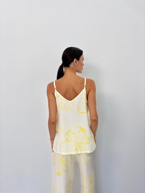 Sarı Çiçek Desen Ayarlanabilir Askı Pamuklu Atlet