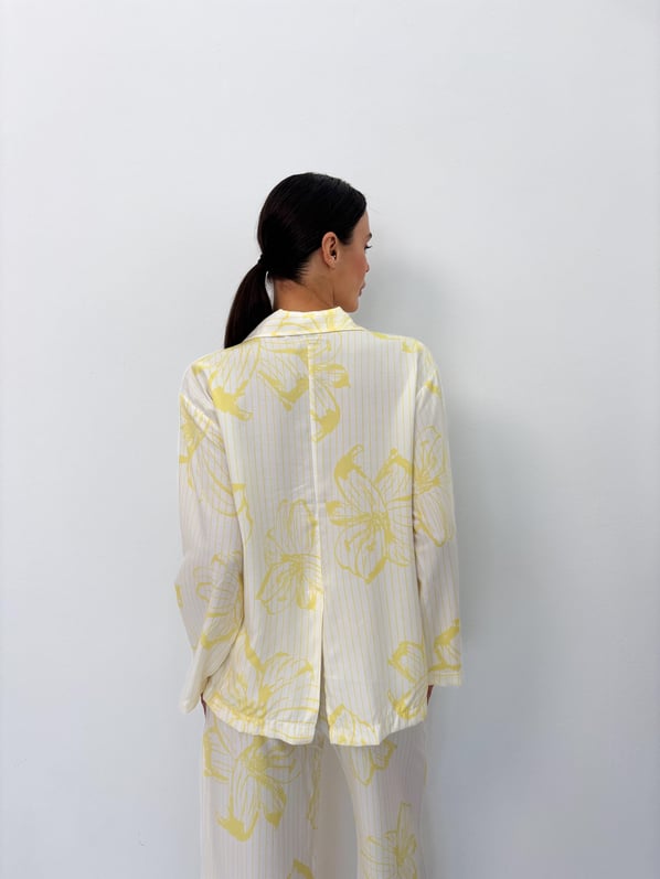 Sarı Çiçek Desen Pamuklu Gömlek Pijama Takım