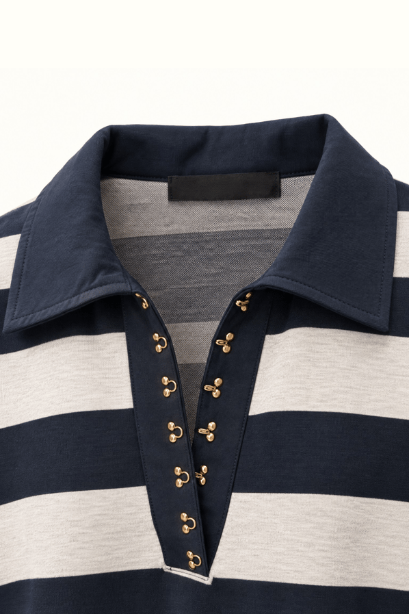 Agraflı Polo Yaka Lacivert Çizgili SweatSezgi Tekin