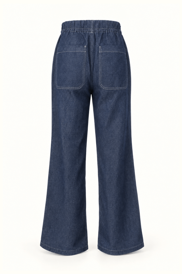 Bel Lastikli Lacivert Denim Bol PantolonSezgi Tekin