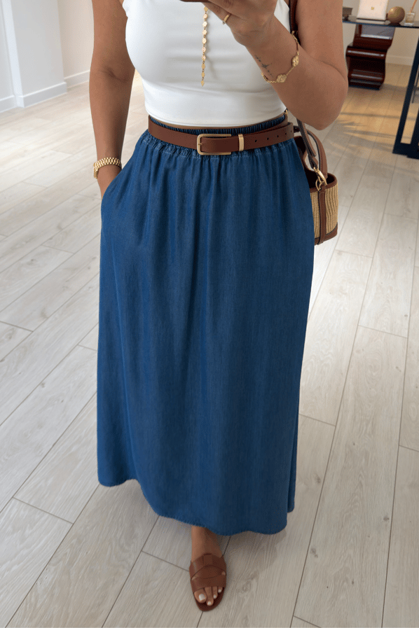 Bel Lastikli Mavi Tensel Denim EtekSezgi Tekin