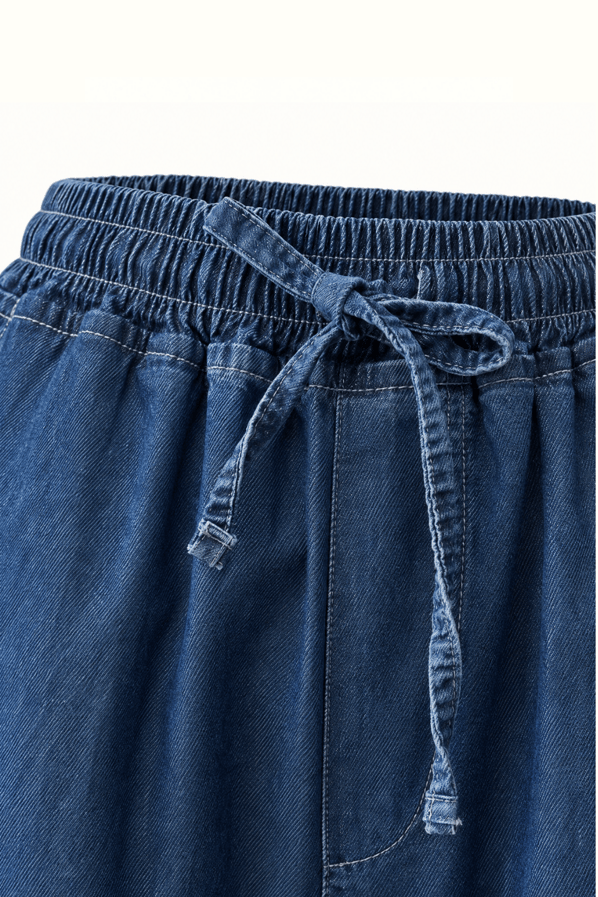 Beli Lastikli Bol Paça Lacivert Denim PantolonSezgi Tekin