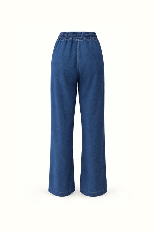 Beli Lastikli Bol Paça Lacivert Denim PantolonSezgi Tekin