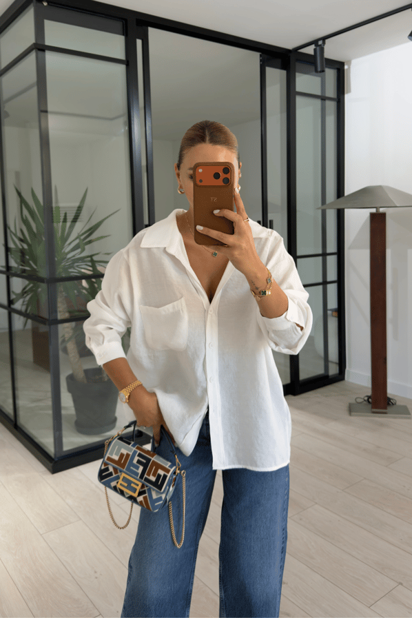 Beyaz Oversize Cepli Modal GömlekSezgi Tekin