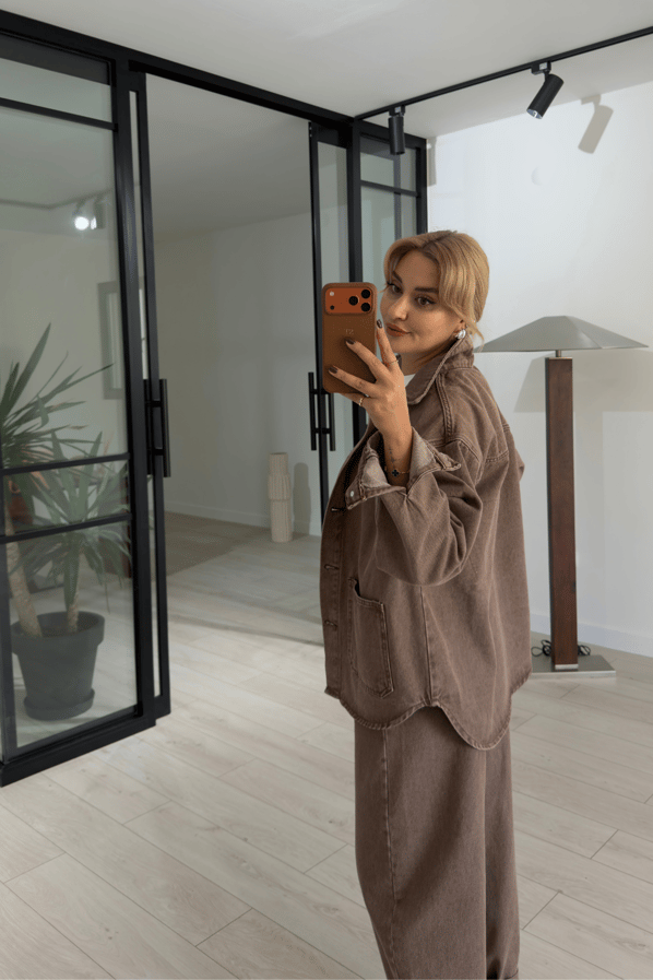 BF Cep Detay Açık Kahve Denim CeketSezgi Tekin