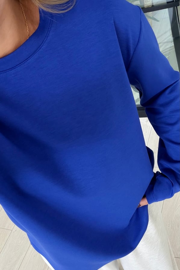 Bisiklet Yaka Uzun Kol Basic Saks TshirtSezgi Tekin