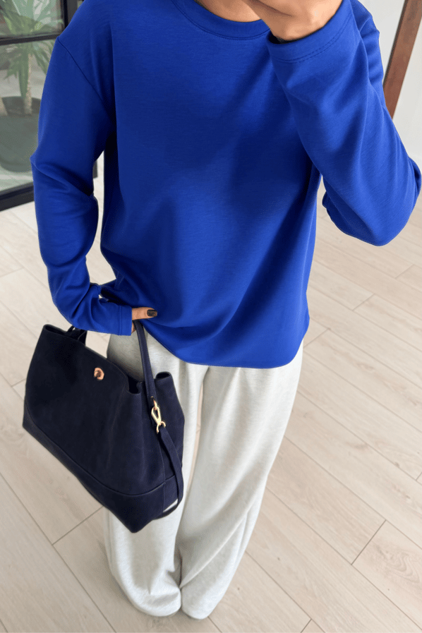 Bisiklet Yaka Uzun Kol Basic Saks TshirtSezgi Tekin