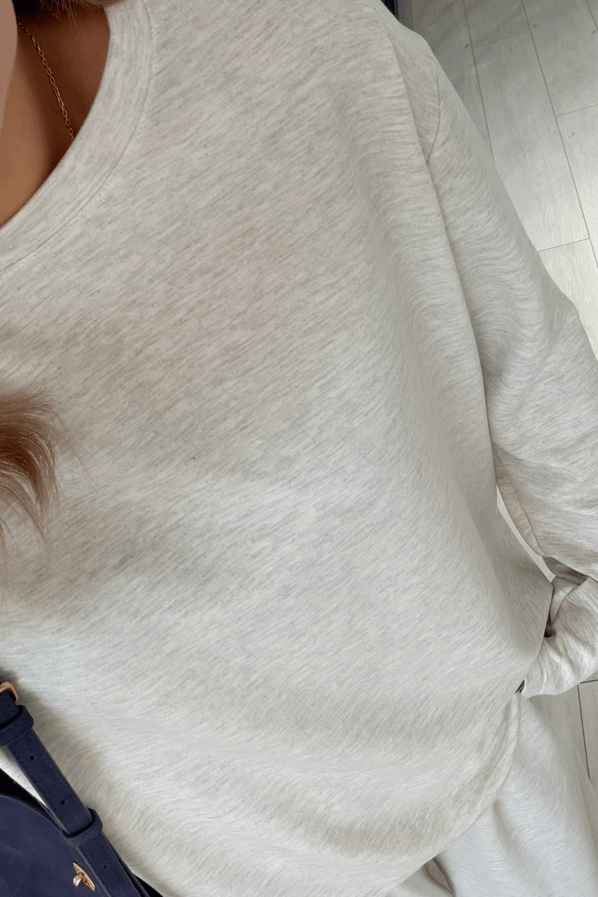 Bisiklet Yaka Uzun Kol Basic Melanjlı Gri TshirtSezgi Tekin