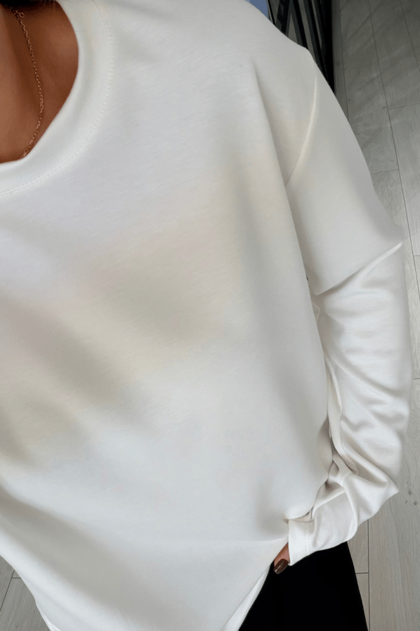Bisiklet Yaka Uzun Kol Basic Ekru TshirtSezgi Tekin
