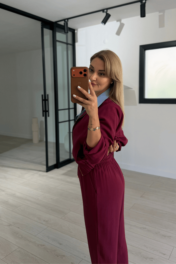 Bomber Ceket / Pantolon Bordo Tensel TakımSezgi Tekin