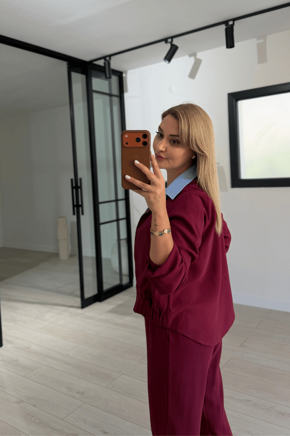 Bomber Ceket / Pantolon Bordo Tensel TakımSezgi Tekin