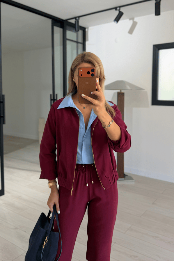 Bomber Ceket / Pantolon Bordo Tensel TakımSezgi Tekin
