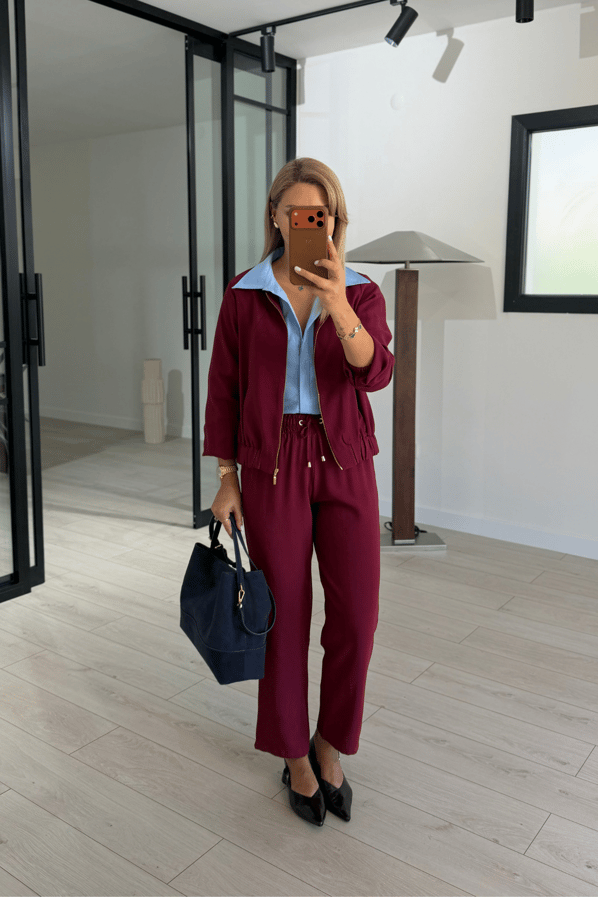 Bomber Ceket / Pantolon Bordo Tensel TakımSezgi Tekin