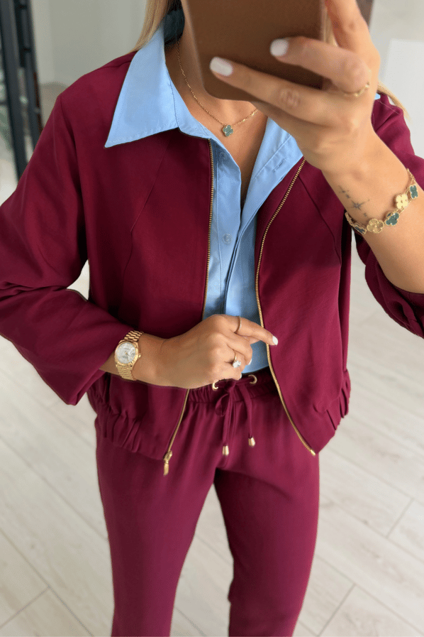 Bomber Ceket / Pantolon Bordo Tensel TakımSezgi Tekin