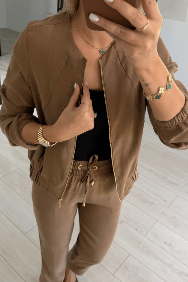 Bomber Ceket / Pantolon Camel Tensel TakımSezgi Tekin