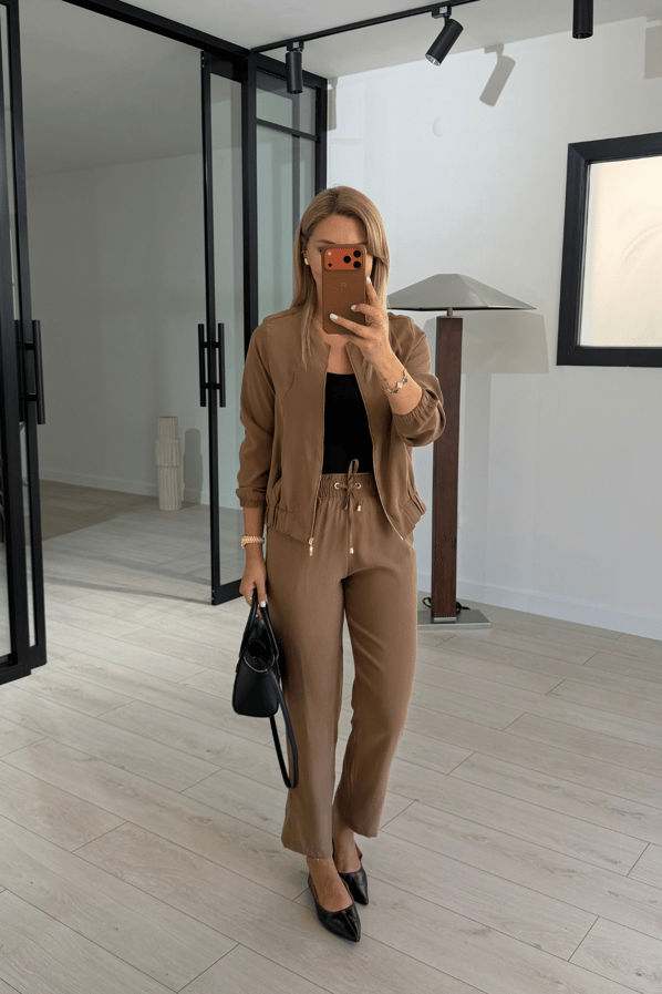 Bomber Ceket / Pantolon Camel Tensel TakımSezgi Tekin