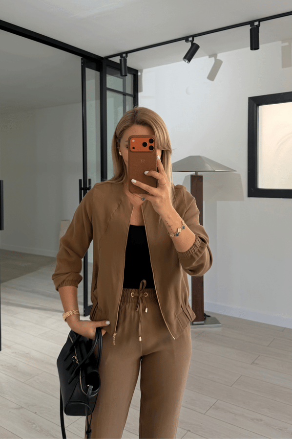 Bomber Ceket / Pantolon Camel Tensel TakımSezgi Tekin