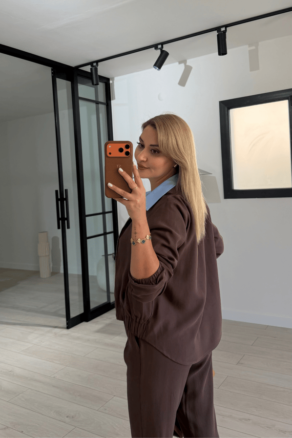 Bomber Ceket / Pantolon Kahve Tensel TakımSezgi Tekin