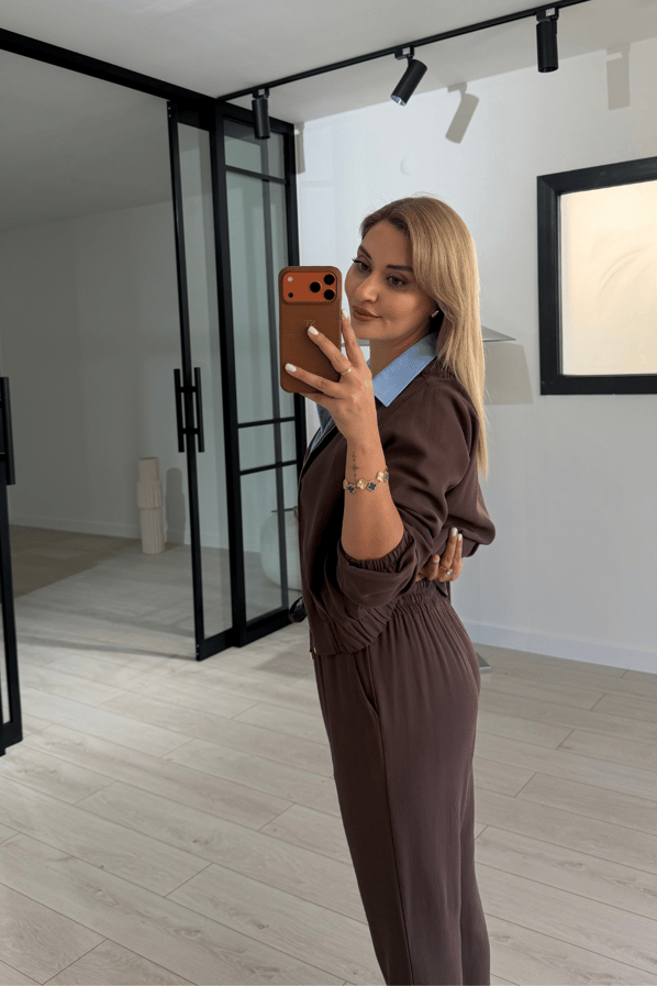 Bomber Ceket / Pantolon Kahve Tensel TakımSezgi Tekin