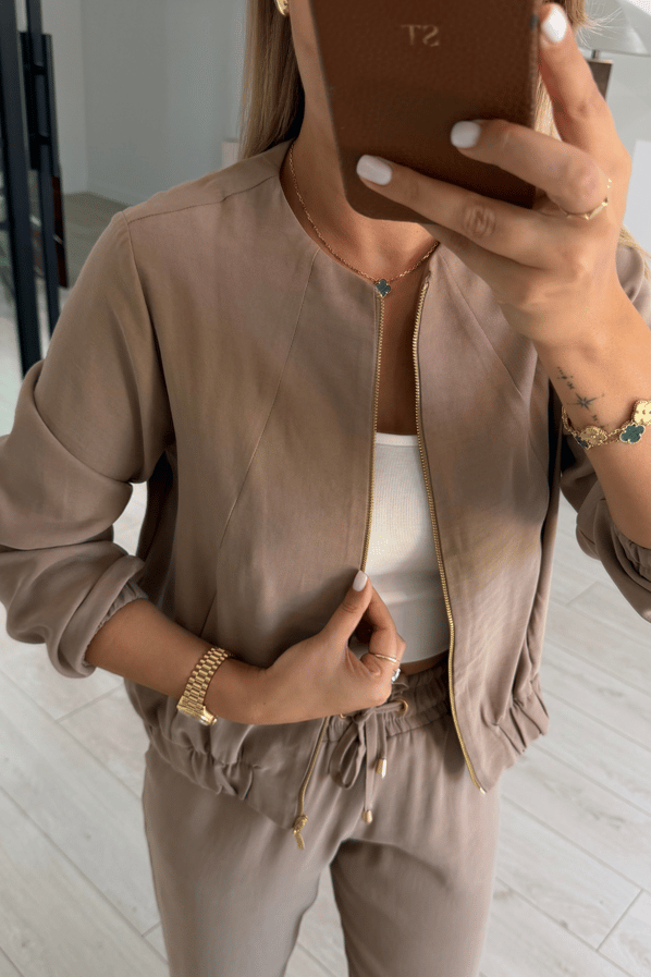 Bomber Ceket / Pantolon Vizon Tensel TakımSezgi Tekin