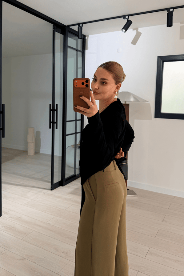 Çimalı Yüksek Bel Haki Palazzo PantolonSezgi Tekin