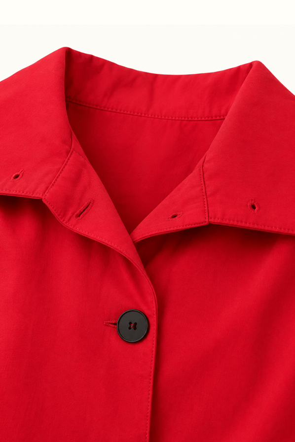 Dik Yaka Bel Büzgülü Oversize Kırmızı TrençSezgi Tekin