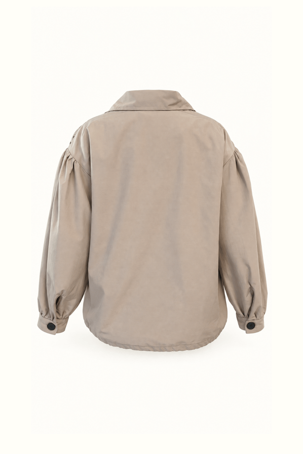 Dik Yaka Bel Büzgülü Oversize Taş TrençSezgi Tekin