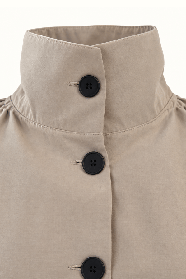 Dik Yaka Bel Büzgülü Oversize Taş TrençSezgi Tekin