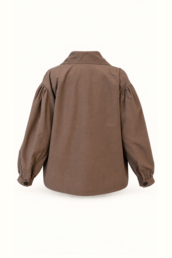 Dik Yaka Bel Büzgülü Oversize Kahve TrençSezgi Tekin