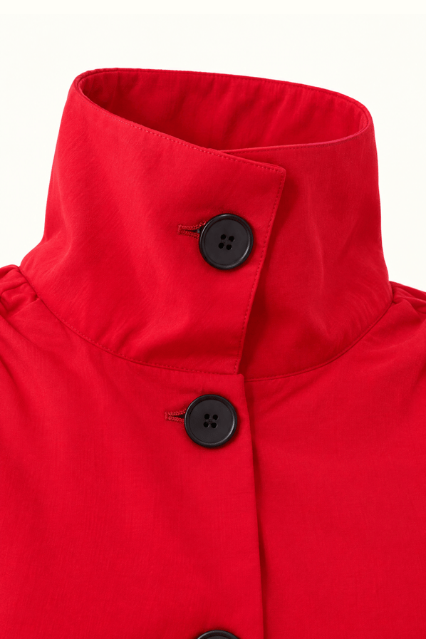 Dik Yaka Bel Büzgülü Oversize Kırmızı TrençSezgi Tekin