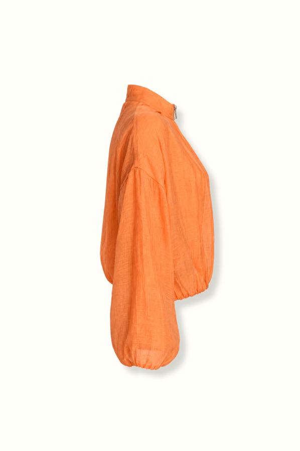 Dik Yaka Fermuarlı Orange Bomber CeketSezgi Tekin