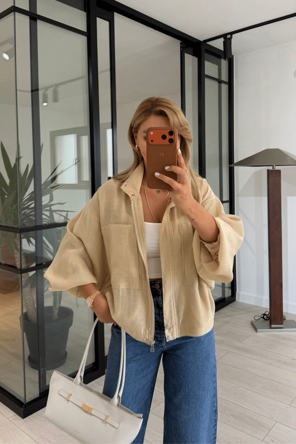 Dik Yaka Oversize Taş Fermuarlı CeketSezgi Tekin