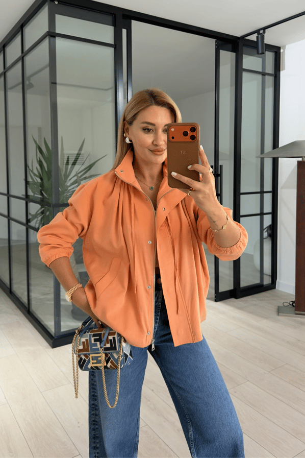 Dik Yaka Piliseli Somon Bomber CeketSezgi Tekin