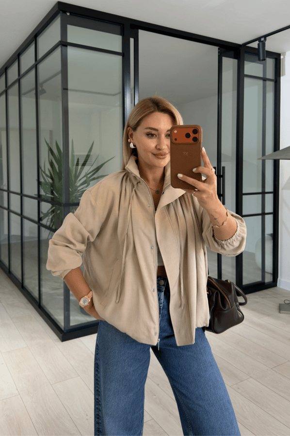 Dik Yaka Piliseli Taş Bomber CeketSezgi Tekin