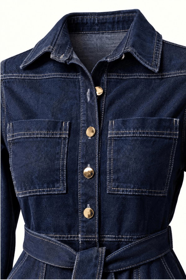 Dikiş Detay Lacivert Çan Denim ElbiseSezgi Tekin