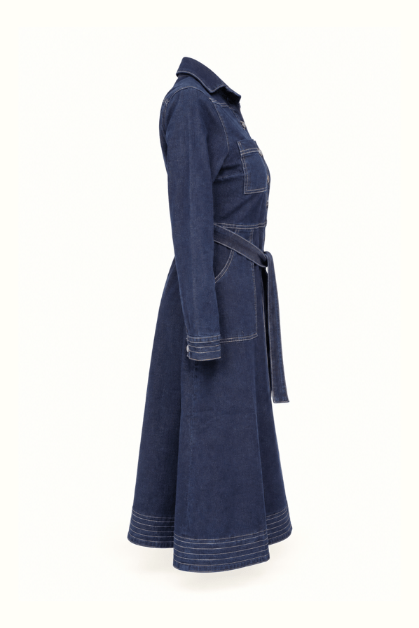 Dikiş Detay Lacivert Çan Denim ElbiseSezgi Tekin