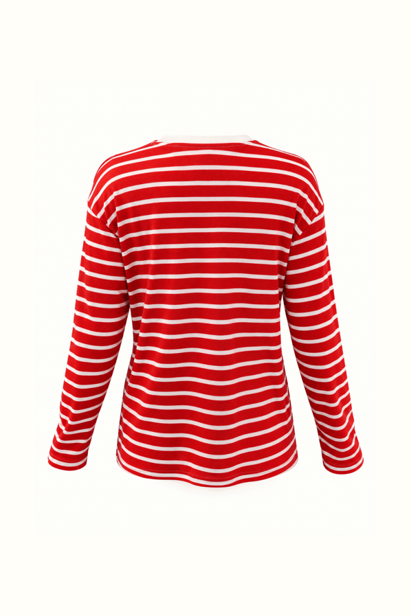 Ekru-Kırmızı Çizgili Uzun Kollu TshirtSezgi Tekin