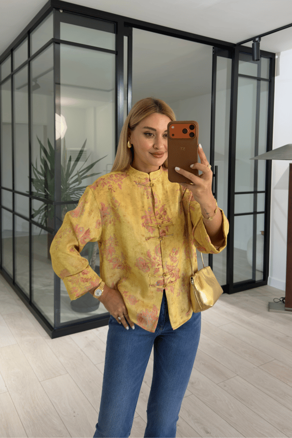 Floral Desen Düğüm Düğmeli GömlekSezgi Tekin