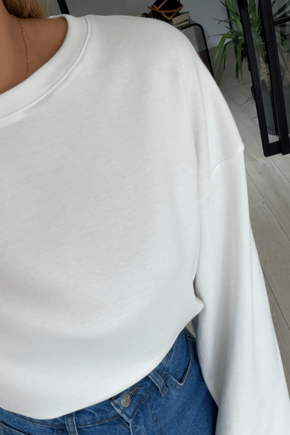 Geniş Kol Ekru Pamuklu Basic TshirtSezgi Tekin