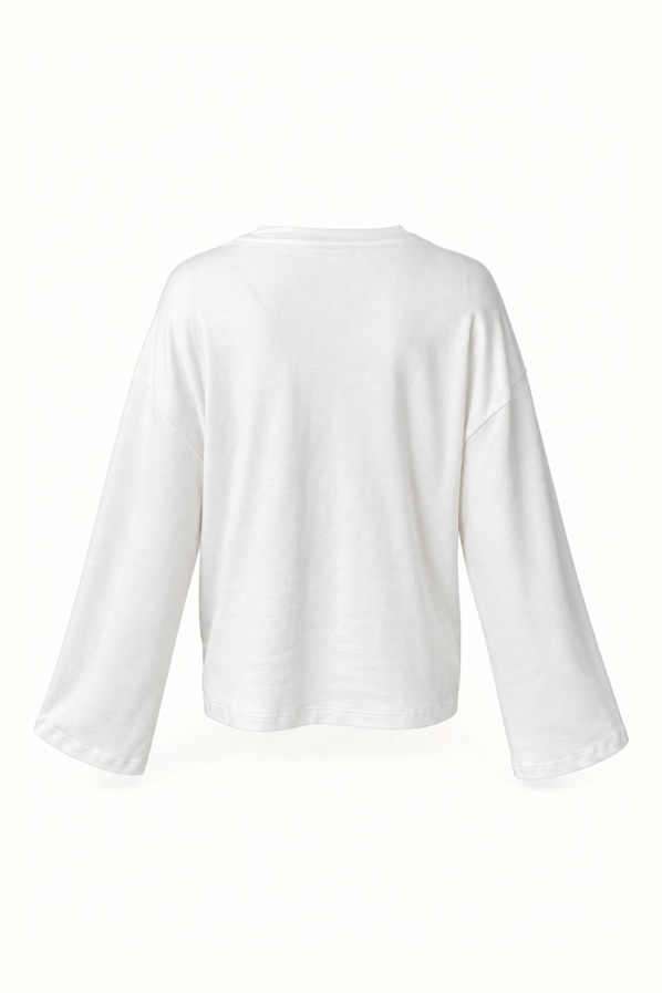 Geniş Kol Ekru Pamuklu Basic TshirtSezgi Tekin