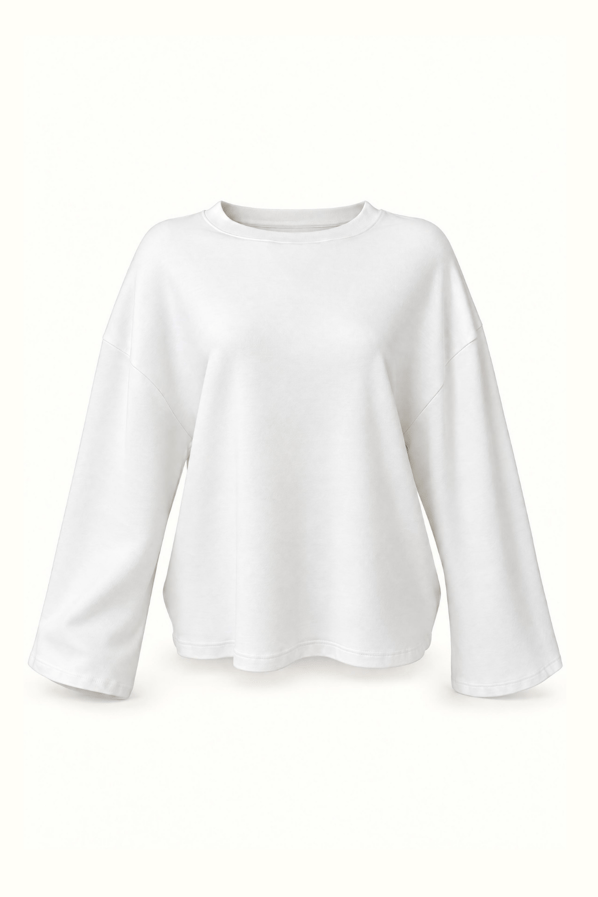 Geniş Kol Ekru Pamuklu Basic TshirtSezgi Tekin