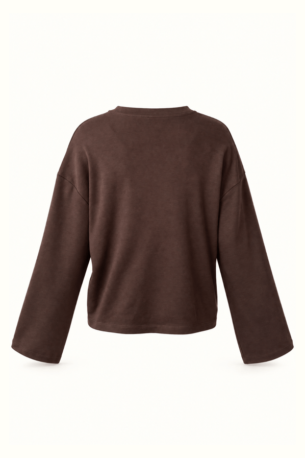 Geniş Kol Kahve Pamuklu Basic TshirtSezgi Tekin