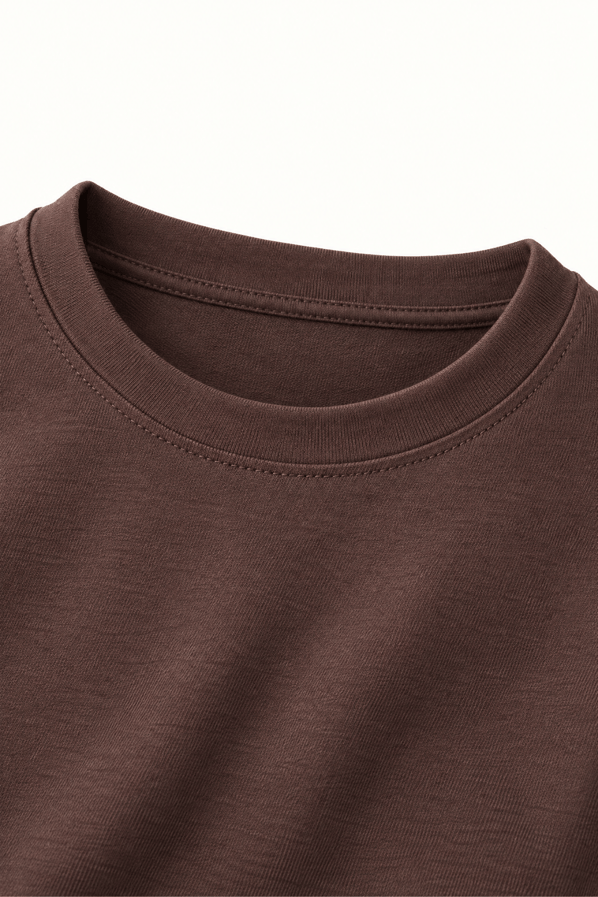 Geniş Kol Kahve Pamuklu Basic TshirtSezgi Tekin