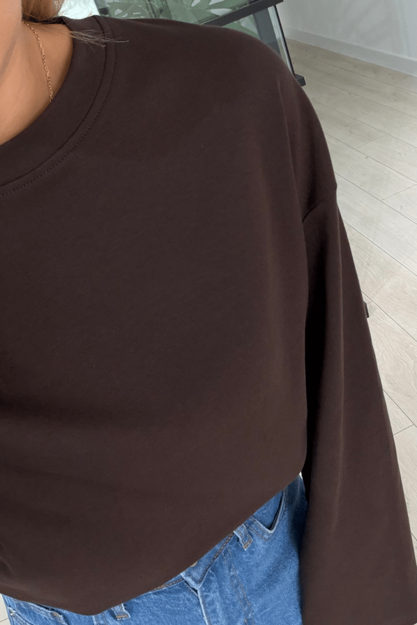 Geniş Kol Kahve Pamuklu Basic TshirtSezgi Tekin