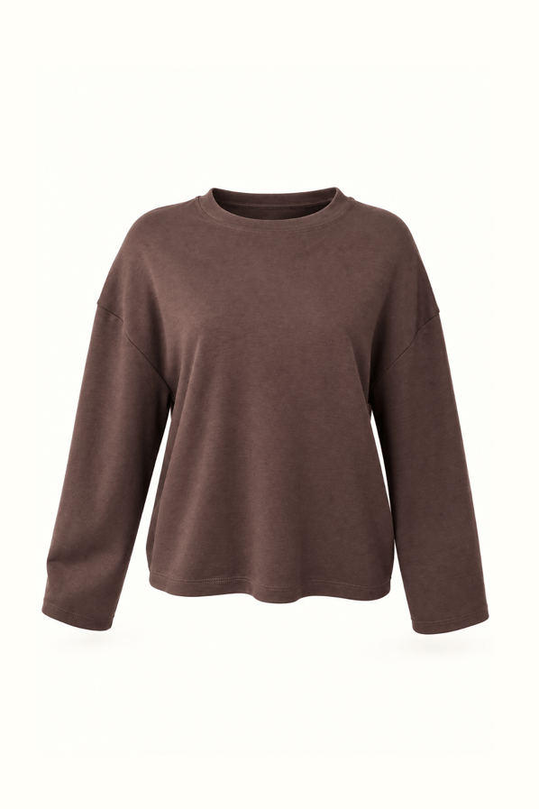 Geniş Kol Kahve Pamuklu Basic TshirtSezgi Tekin