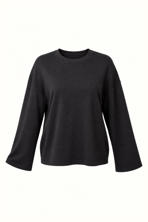 Geniş Kol Siyah Pamuklu Basic TshirtSezgi Tekin