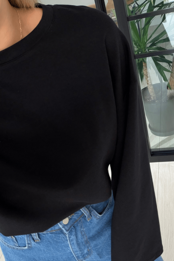 Geniş Kol Siyah Pamuklu Basic TshirtSezgi Tekin