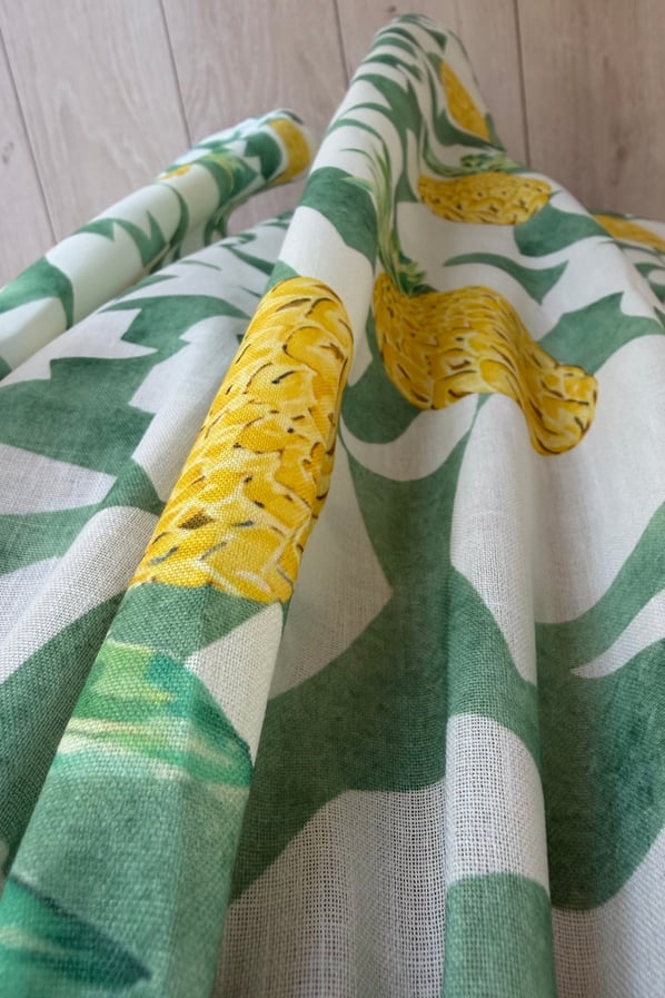 Göğüs Kaplı Ananas Desen Straplez Keten ElbiseSezgi Tekin