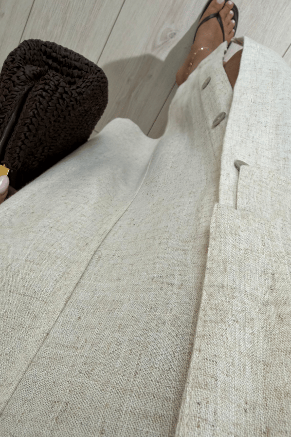 Gömlek Yaka Düğmeli Natural Keten ElbiseSezgi Tekin