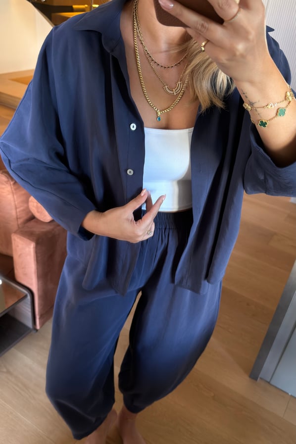 Gömlek/Slouchy Pantolon Tensel Modal Lacivert TakımSezgi Tekin